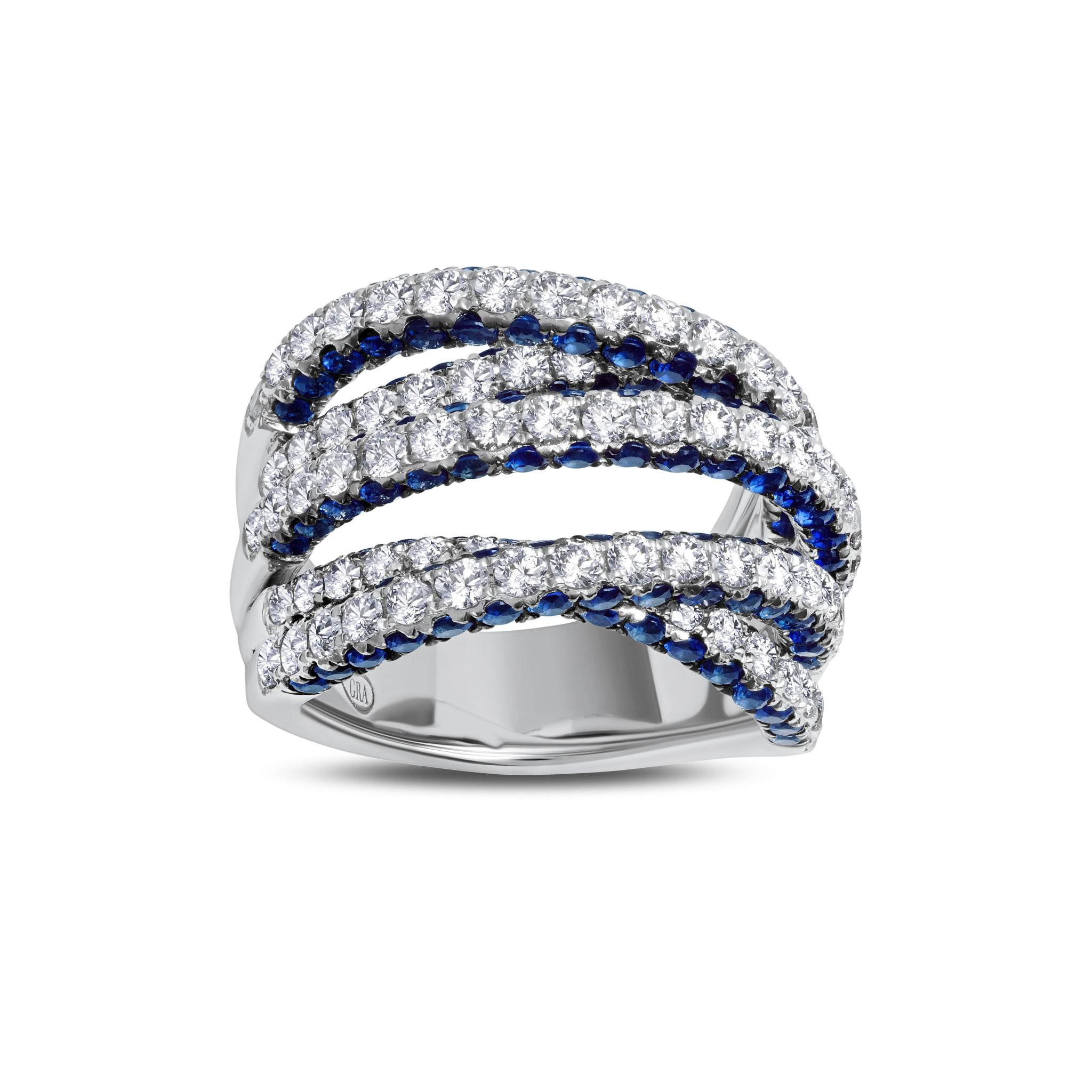 Sapphire and Diamond 3 Sided Entanglement Stunner Ring
