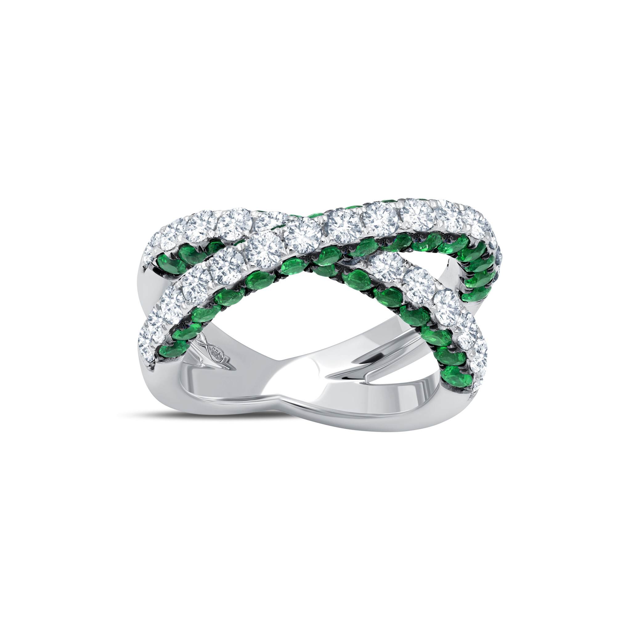 Emerald &amp; Diamond 3 Sided X Ring