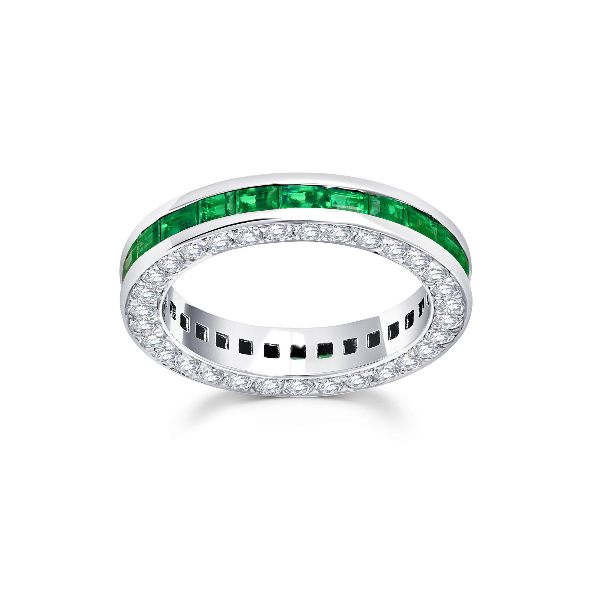 Diamond &amp; Emerald Baguette 3 Sided Ring