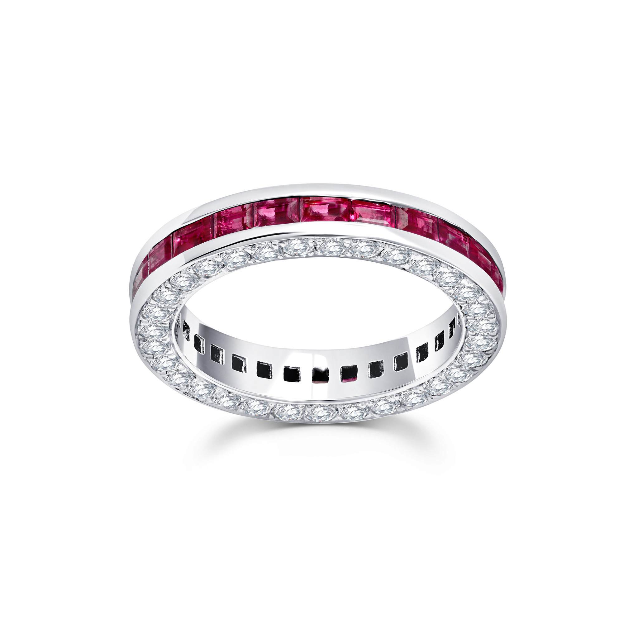 Diamond &amp; Ruby Baguette 3 Sided Ring