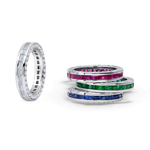Diamond & Sapphire Baguette 3 Sided Ring
