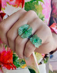Emerald & Diamond Green Rhodium Scalloped Band