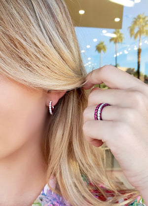 Multi Color Sapphire and Diamond 3 Sided Hoop Earrings